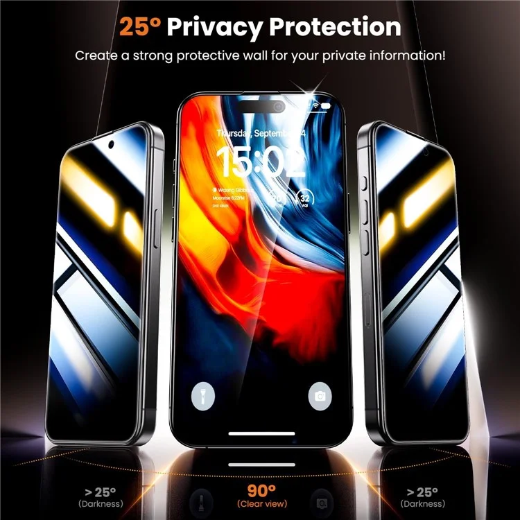 For iPhone 14 Pro Max Anti-Spy Screen Protector Temered Glass Film with Dust-Proof Net