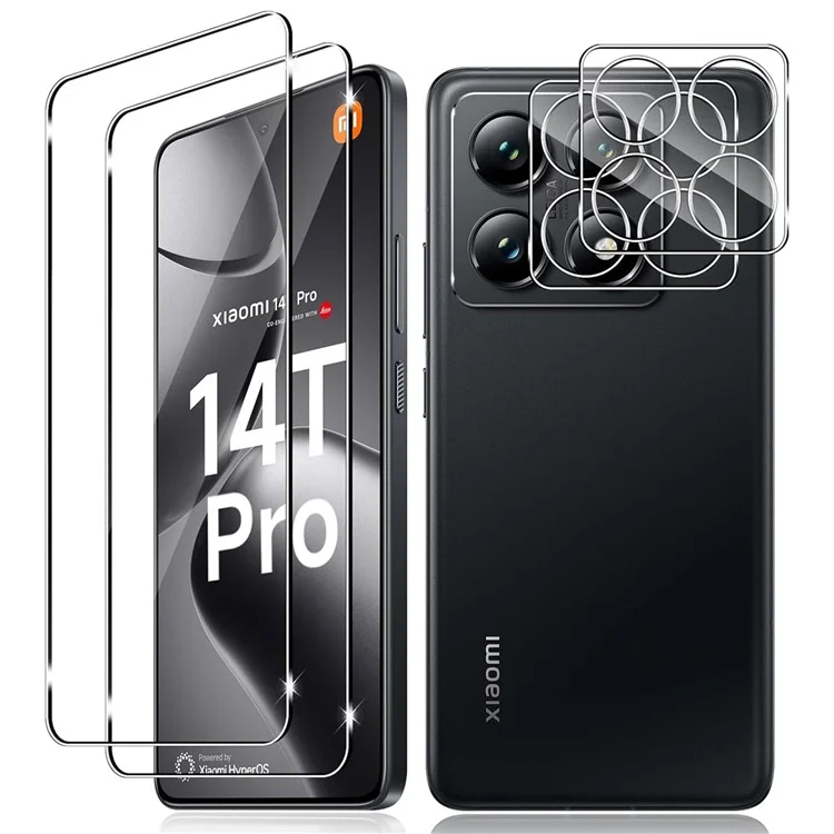 2 pièces pour protecteur d'écran Xiaomi 14T Pro 2.5D avec bords incurvés, film en verre trempé haute clarté avec film pour objectif de caméra