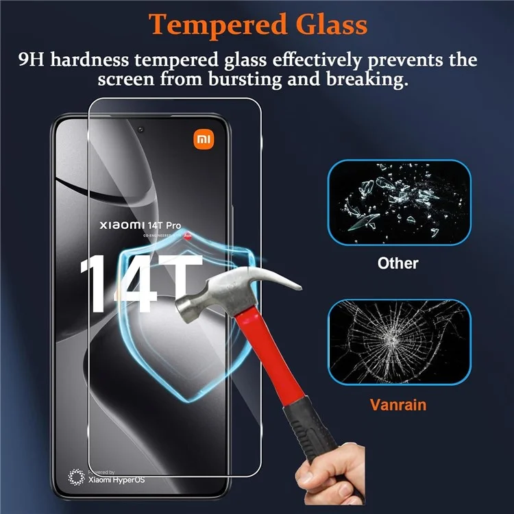 2 pièces pour protecteur d'écran Xiaomi 14T Pro 2.5D avec bords incurvés, film en verre trempé haute clarté avec film pour objectif de caméra