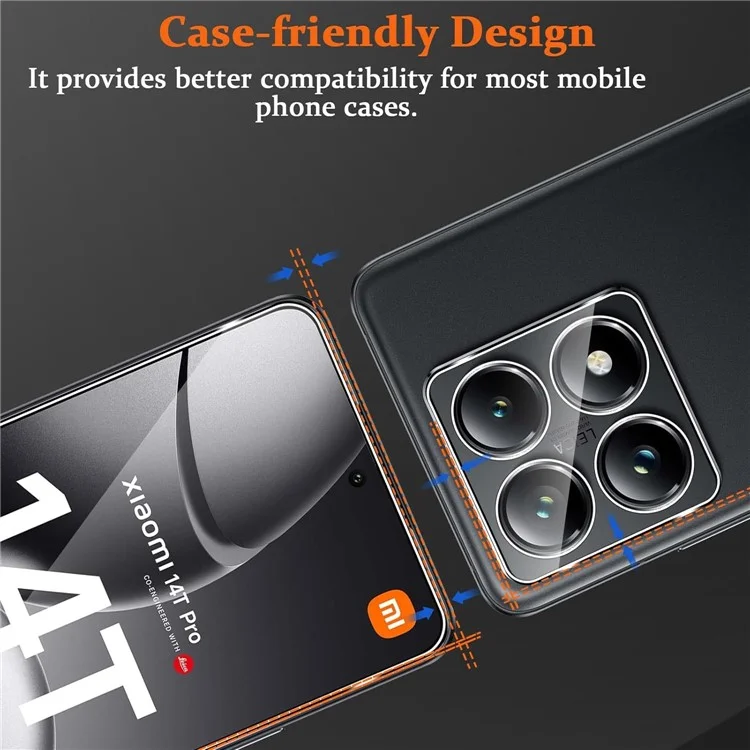 2 pièces pour protecteur d'écran Xiaomi 14T Pro 2.5D avec bords incurvés, film en verre trempé haute clarté avec film pour objectif de caméra
