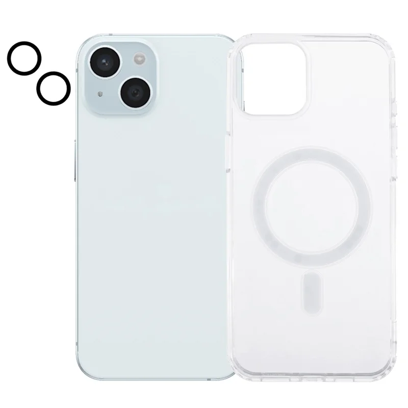 For iPhone 15 Case Compatible with MagSafe TPU+Acrylic Clear Phone Cover with Camera Lens Film