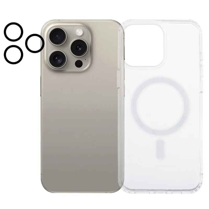 For iPhone 15 Pro Case Compatible with MagSafe TPU+Acrylic Clear Phone Cover with Camera Lens Film