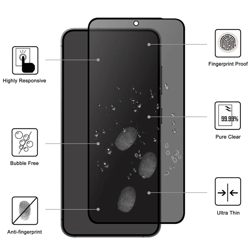 For Samsung Galaxy S24 Tempered Glass Film 2.5D Arc Edge Anti-spy (Fingerprint Unlock)