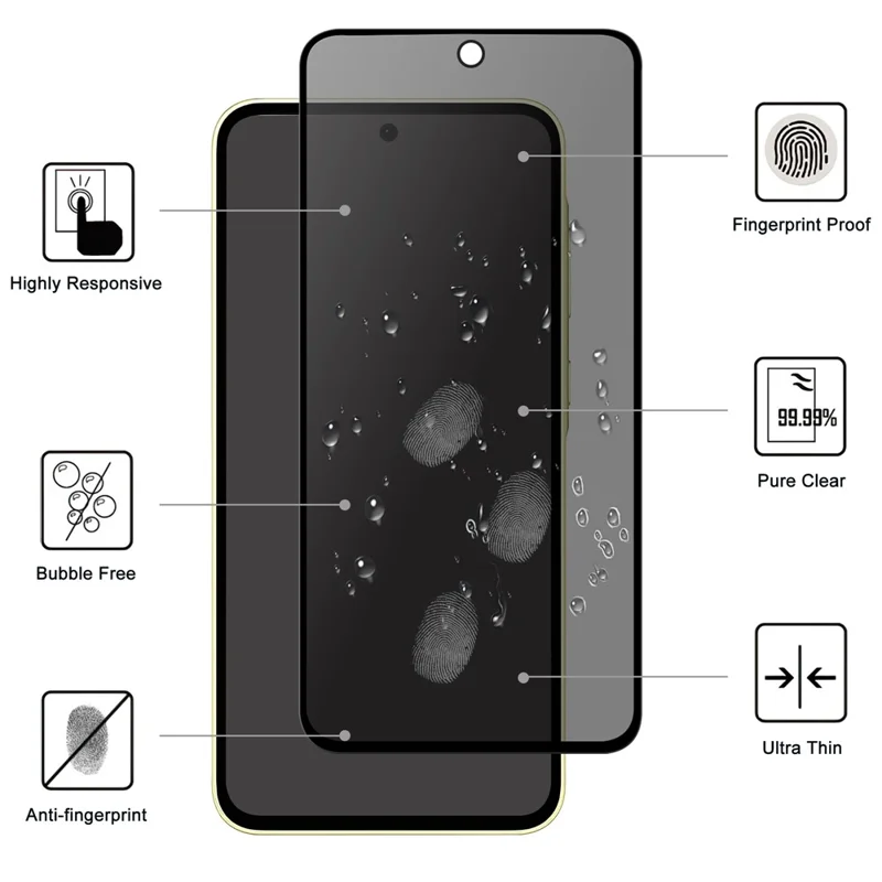 Protecteur d'écran en verre trempé avec bord incurvé 2,5D anti-espionnage pour Samsung Galaxy A35 5G