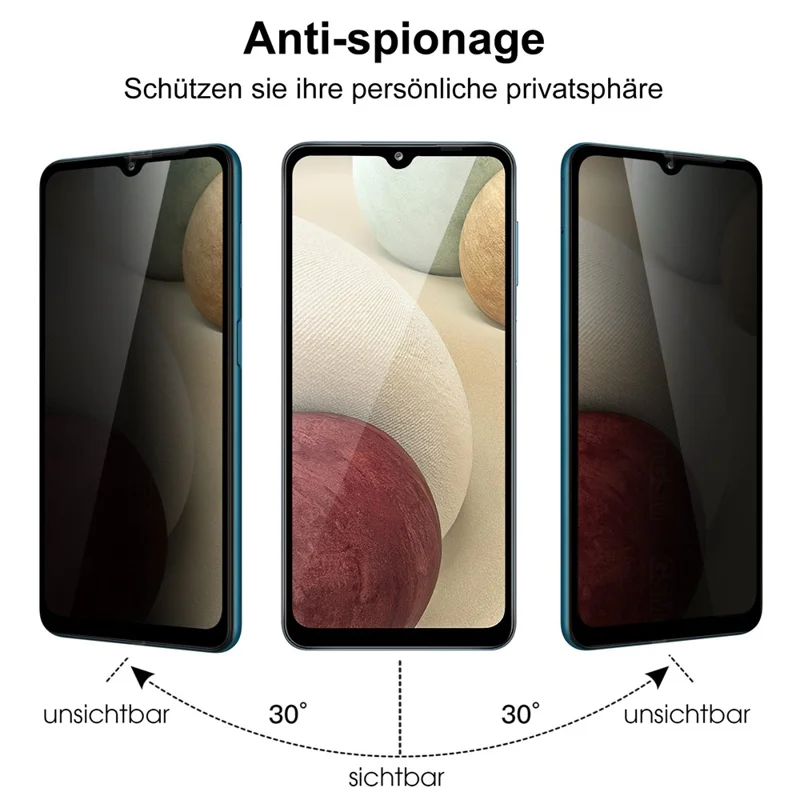 For Samsung Galaxy A12 Tempered Glass Screen Protector 2.5D Arc Edge Anti-Spy Film