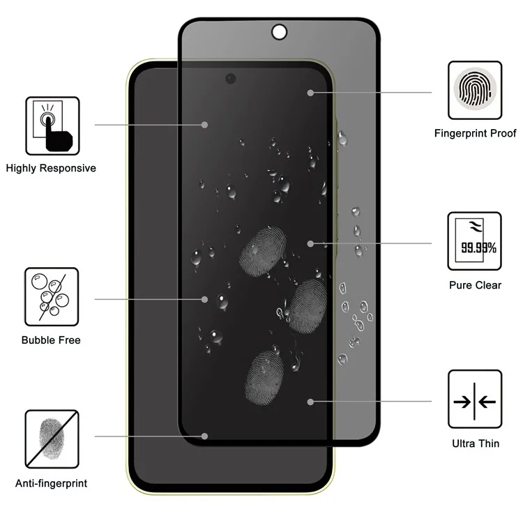 For Samsung Galaxy A55 5G Tempered Glass Screen Protector 2.5D Arc Edge Anti-Spy Film