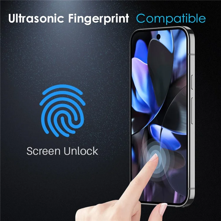 NORTHJO A++ Protezione dello schermo per Google Pixel 9 / 9 Pro, supporta lo sblocco con impronta digitale, stampa in seta, pellicola in vetro di alluminio e silicio di alta qualità, colore nero.