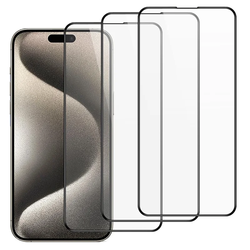 Köp i stort 3 st för iPhone 15 Pro Transparent skärmskydd med monteringsverktyg, 2.5D böjd kant temperskärmsskydd
