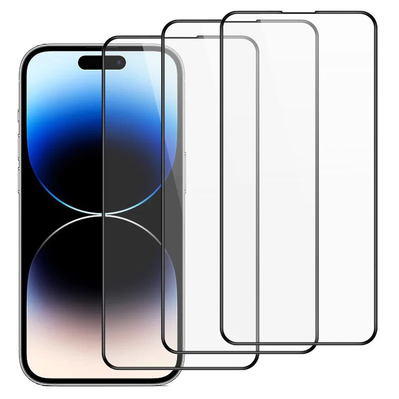 Köp i stort 3 st för iPhone 14 Pro Max transparent skärmskydd med monteringsverktyg, 2.5D böjd kant temperskärmsskiva