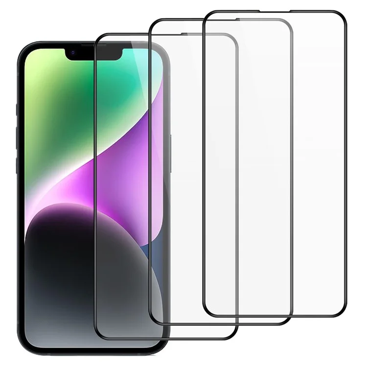 Bulk Purchasing 3Pcs For iPhone 14 Plus Clear Screen Protector with Installation Tool, 2.5D Arc Edge Tempered Glass Screen Film