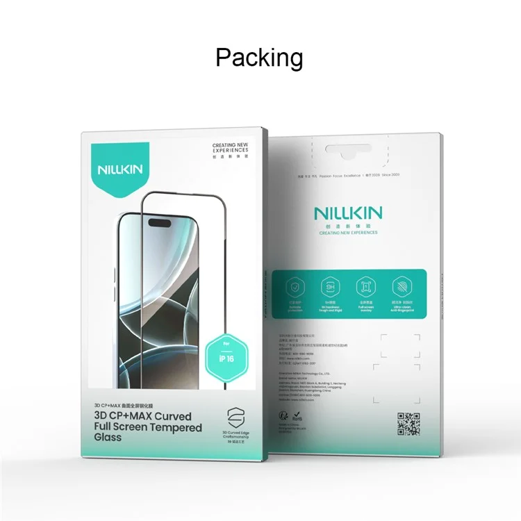 Protecteur d'écran NILLKIN 3D CP+MAX pour iPhone 16, couverture complète, verre antiexplosion AGC