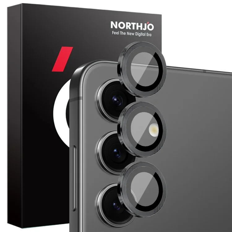 NORTHJO 1 Set For Samsung Galaxy S25 Tempered Glass Camera Lens Film CD Veins Metal Ring Lens Guard - Black