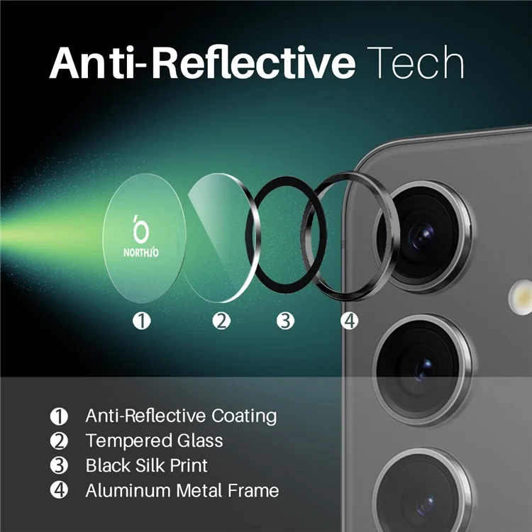 NORTHJO 1 Set For Samsung Galaxy S25 Tempered Glass Camera Lens Film CD Veins Metal Ring Lens Guard - Black