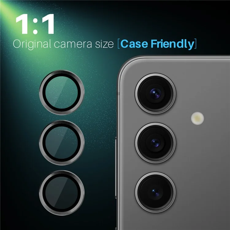 NORTHJO 1 Set For Samsung Galaxy S25 Tempered Glass Camera Lens Film CD Veins Metal Ring Lens Guard - Black
