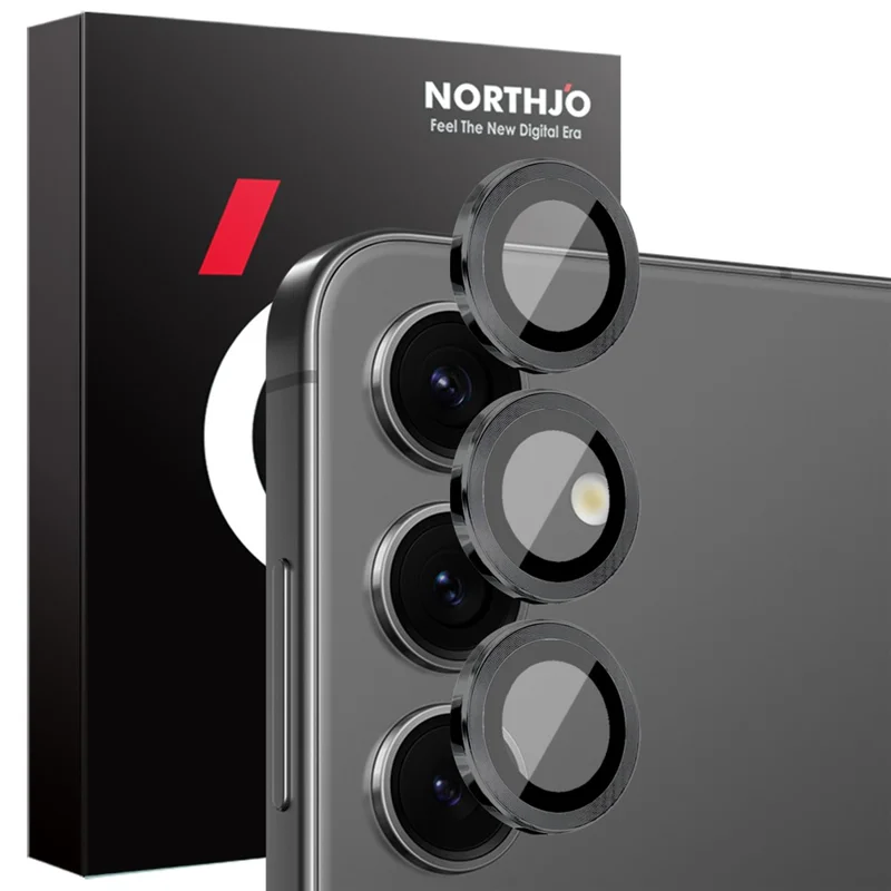 NORTHJO 1 Set For Samsung Galaxy S25+ Tempered Glass Camera Lens Film CD Veins Metal Ring Lens Guard - Black