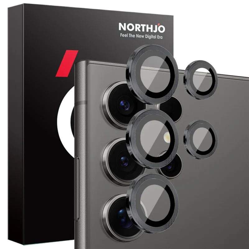 NORTHJO 1 Set For Samsung Galaxy S25 Ultra Tempered Glass Camera Lens Film CD Veins Metal Ring Lens Guard - Black