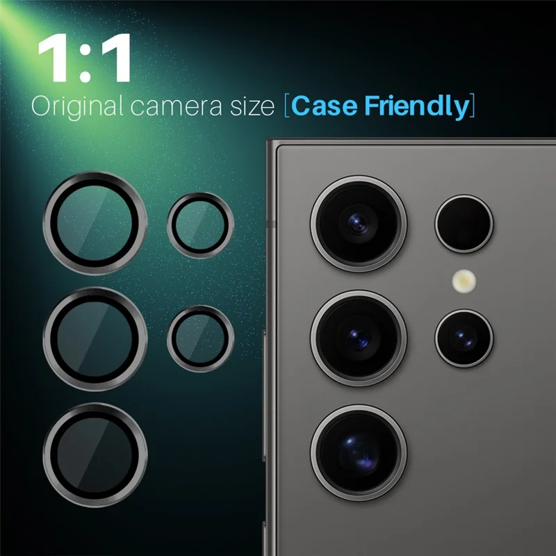 NORTHJO 1 Set For Samsung Galaxy S25 Ultra Tempered Glass Camera Lens Film CD Veins Metal Ring Lens Guard - Black