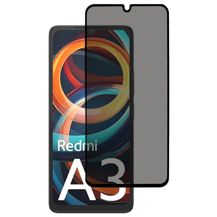 Pellicola protettiva in vetro temperato con stampa in seta per Xiaomi Redmi A4 5G / A3 Pro 4G, anti-sbirciamento e a copertura totale dello schermo.