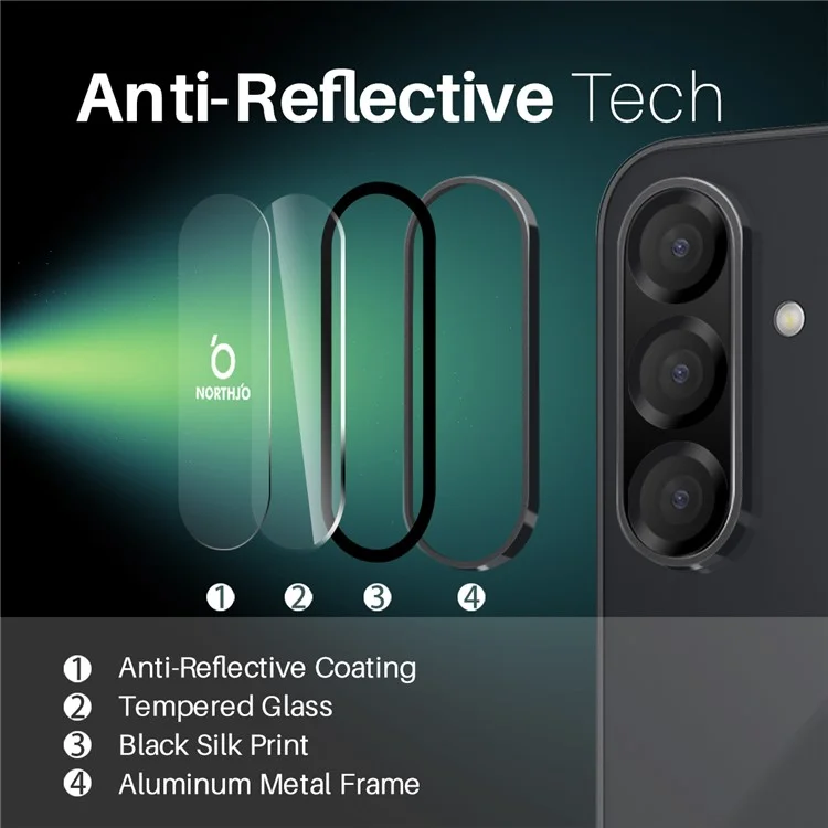 NORTHJO 1 Set For Samsung Galaxy A56 5G Tempered Glass Camera Lens Film CD Veins Metal Ring Lens Guard - Black