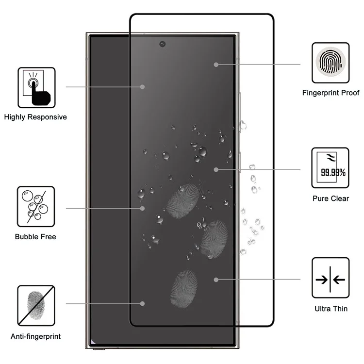 Для Samsung Galaxy S25 Ultra закаленная стеклянная пленка с черной окантовкой, полный клей, защита экрана 9H, полное покрытие экрана