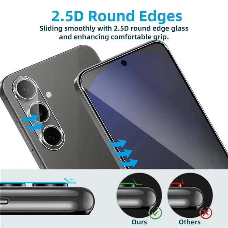 2 pièces pour protecteur d'écran en verre trempé haute clarté avec bord incurvé 2,5D pour Samsung Galaxy A26 5G, avec film pour l'objectif de la caméra.