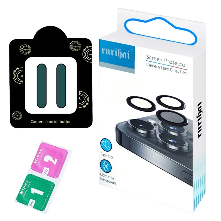 Pegatinas de botón de control de cámara RURIHAI 2Pcs para iPhone 16 Pro Max / 16 Pro / 16 Plus / 16 Protector de botón de cámara de cristal - Verde