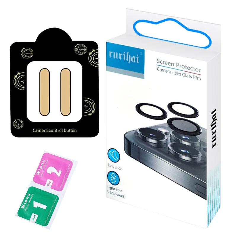 RURIHAI 2Pcs Camera Control Button Sticker for iPhone 17 Pro Max / 17 Pro / 17 / 16 Pro Max / 16 Pro / 16 Plus / 16 Glass Camera Button Protector - Titanium Gold