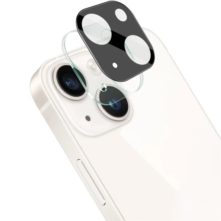 IMAK Protector de Lente de Vidrio Templado + Tapa de Lente de Acrílico para iPhone 14 / 14 Plus, Película Antiabrasión para Lente de Cámara (Versión Negra)