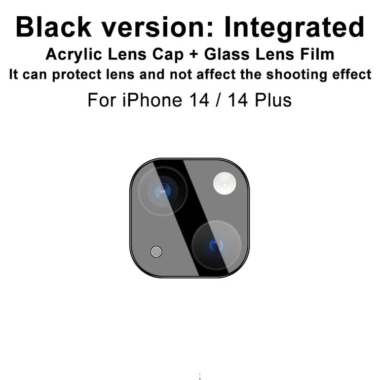 IMAK Protector de Lente de Vidrio Templado + Tapa de Lente de Acrílico para iPhone 14 / 14 Plus, Película Antiabrasión para Lente de Cámara (Versión Negra)