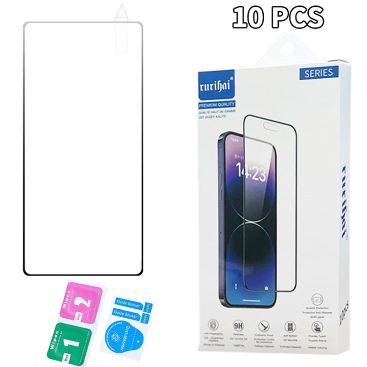 RURIHAI 10Pcs For Samsung Galaxy S25 Ultra Full Glue Screen Protector High Aluminium Silicon Glass Film, Ultrasonic Fingerprint Unlock
