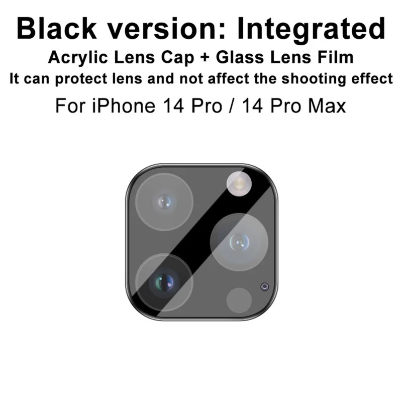 IMAK per iPhone 14 Pro / 14 Pro Max Pellicola in vetro temperato per obiettivo + Copri obiettivo acrilico Anti-graffio Protezione per obiettivo della fotocamera (Versione nera)