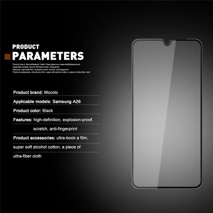 MOCOLO For Samsung Galaxy A26 5G Screen Protector Anti-Shatter Silk Printing Tempered Glass Film - Black