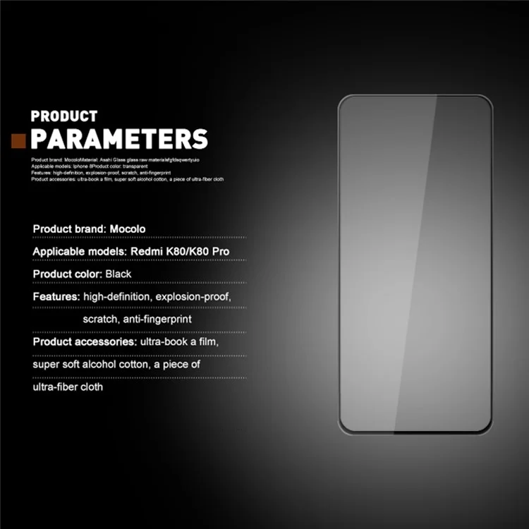 MOCOLO Для Xiaomi Redmi K80 5G / K80 Pro 5G Защитная пленка для экрана Противоударное шелковое напечатанное закаленное стекло - Черный