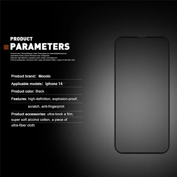 Acquistare all'ingrosso MOCOLO Per iPhone 14 Pellicola protettiva per lo schermo Anti Spy Stampa in seta Vetro temperato - Nero