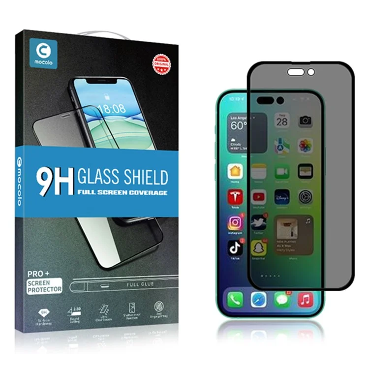 Massen-Kauf MOCOLO Bildschirmschutz für iPhone 14 Pro Anti-Spion Seidendruck gehärtetes Glas - Schwarz