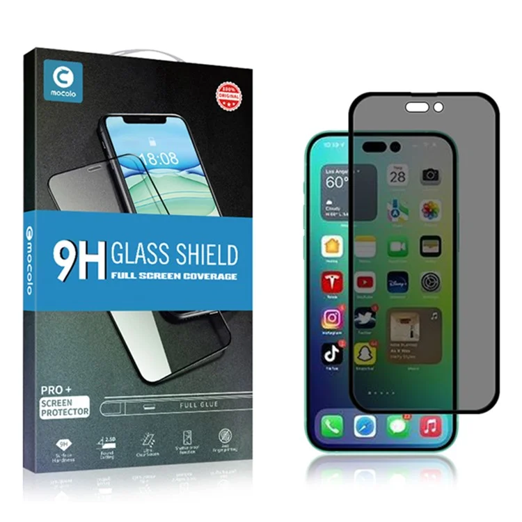 Großeinkauf MOCOLO Für iPhone 14 Pro Max Bildschirmschutz Anti-Spionage Seidendruckgehärtetes Glas-Film - Schwarz