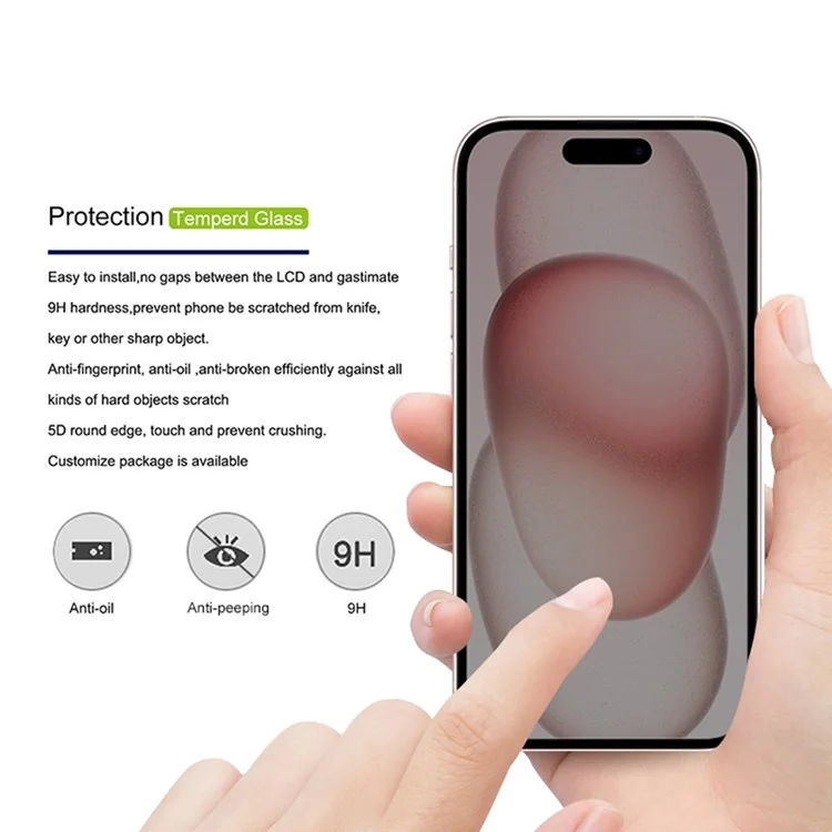 Massenware MOCOLO Displayschutzfolie für iPhone 15, Anti-Spion, Seidendruckglas, schwarz