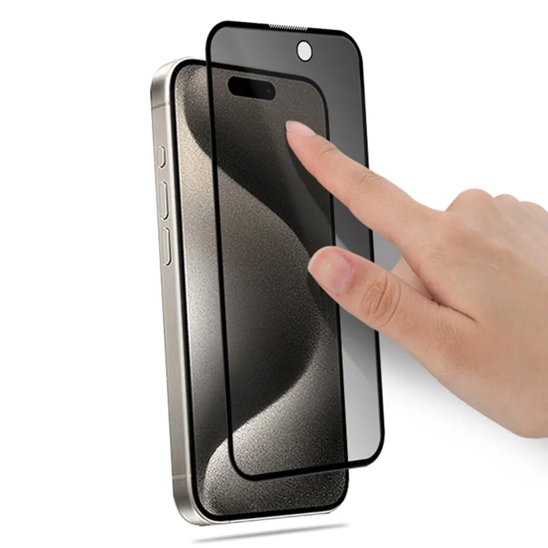 Compre em grande quantidade MOCOLO para iPhone 15 Pro Protetor de tela Anti Spy Silk Printing Película de vidro temperado - Preto