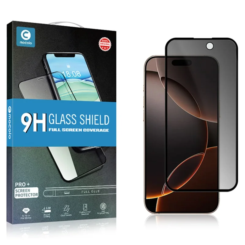 Massenkauf MOCOLO für iPhone 16 Pro Max Bildschirmschutz Anti-Spy Seidendruck Gehärtetes Glasfilm - Schwarz