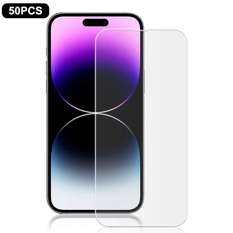 MOCOLO 50 pièces pour protecteur d'écran iPhone 14 Pro, film en verre trempé antirayures et transparent.