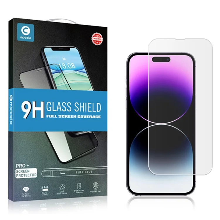 MOCOLO 50 pièces pour protecteur d'écran iPhone 14 Pro, film en verre trempé antirayures et transparent.