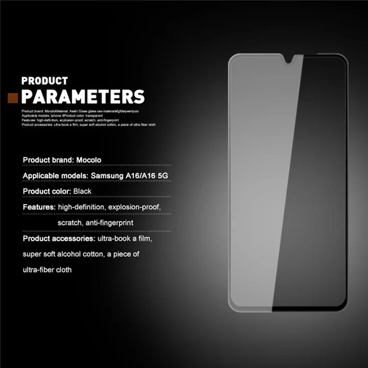 Bulk Purchasing MOCOLO For Samsung Galaxy A16 4G / 5G Screen Protector Anti Spy Silk Printing Tempered Glass Film - Black