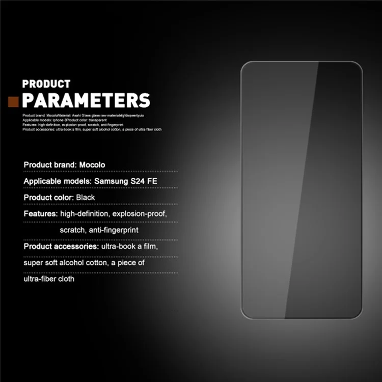 Compra em Massa MOCOLO Para Samsung Galaxy S24 FE Protetor de Tela Anti Spy Seda Impressão Filme de Vidro Temperado - Preto