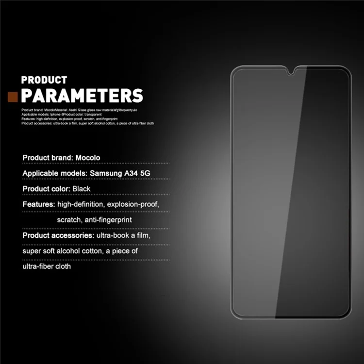 Großeinkauf MOCOLO für Samsung Galaxy A34 5G Bildschirmschutz Anti-Spionage-Seidendruckglas-Folie - Schwarz