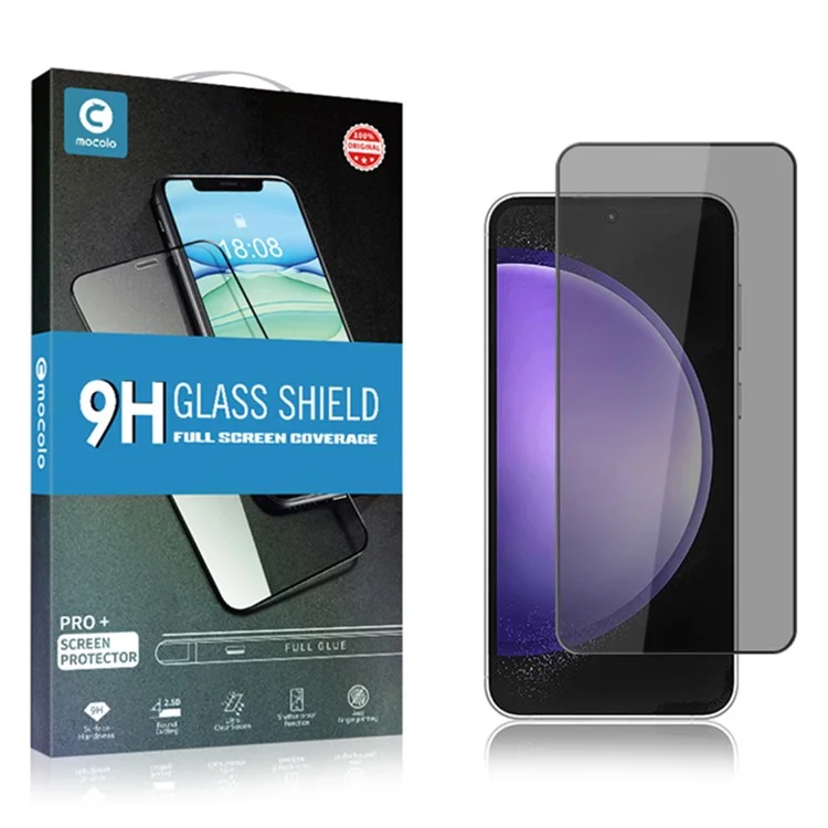Compra a granel MOCOLO para Samsung Galaxy S23+ / S22+ 5G Protector de pantalla Película de vidrio templado de seda de impresión antiespia - Negro