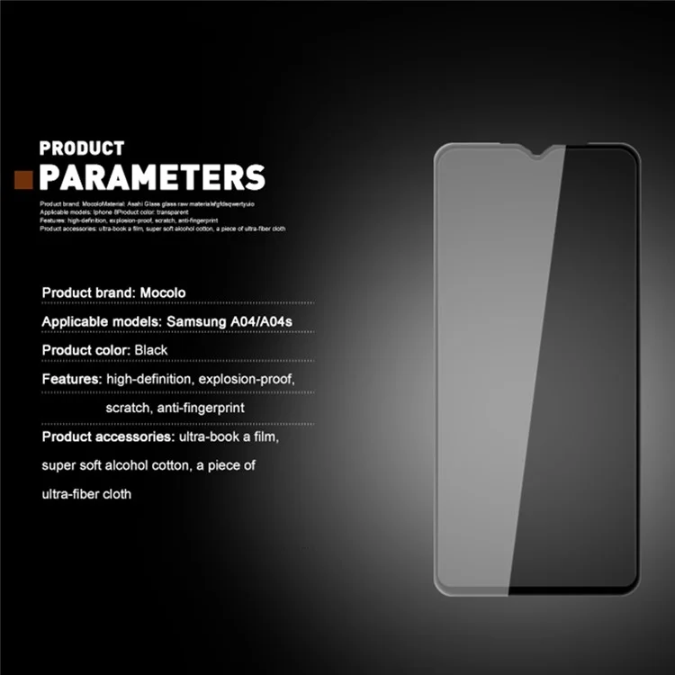Großeinkauf MOCOLO Bildschirmschutz für Samsung Galaxy A04 4G / A04e 4G / A04s 4G / M04 4G Antispy-Seidendruck-Gehärtetes Glasfilm - Schwarz