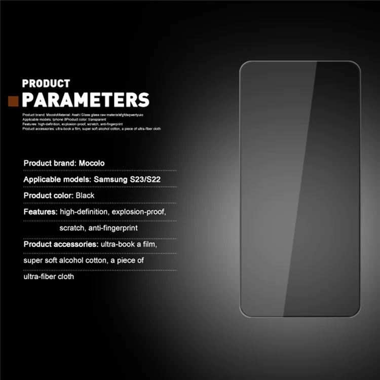 Оптовая закупка MOCOLO для Samsung Galaxy S23 / S22 5G Защитная пленка для экрана Шелковая печать Закаленное стекло - Черный