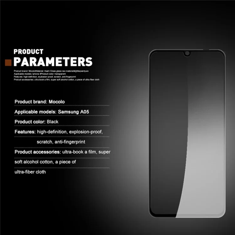 Großeinkauf MOCOLO Für Samsung Galaxy A05 4G / M05 4G Bildschirmschutz Anti-Spionage Seidendruckglas-Folie - Schwarz