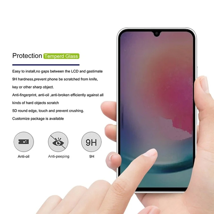 Acquista all'ingrosso MOCOLO per Samsung Galaxy A24 4G (162,1 x 77,6 x 8,3 mm) Pellicola protettiva per schermo in vetro temperato con stampa in seta anti-spia - Nero