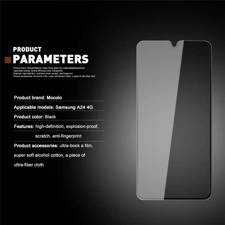 Acquista all'ingrosso MOCOLO per Samsung Galaxy A24 4G (162,1 x 77,6 x 8,3 mm) Pellicola protettiva per schermo in vetro temperato con stampa in seta anti-spia - Nero